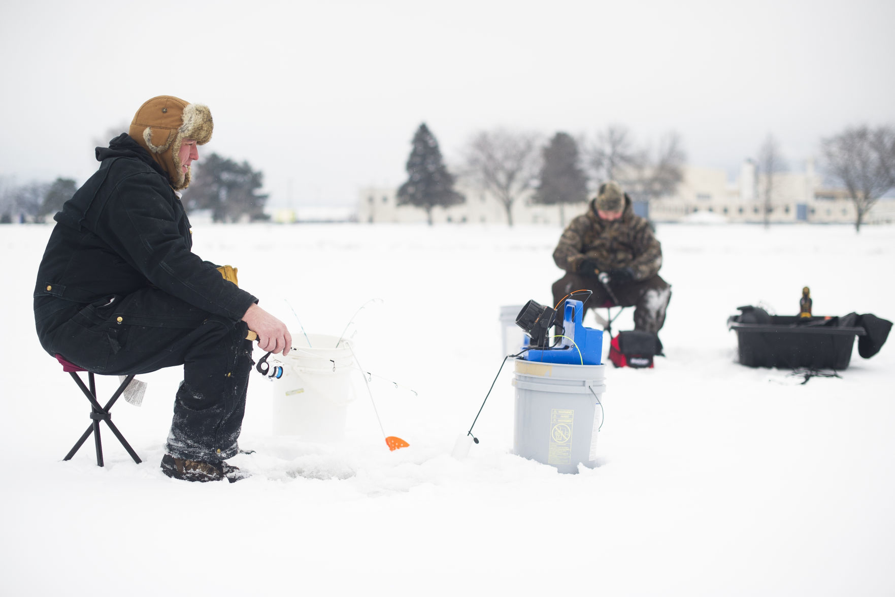 Fishing in the snow